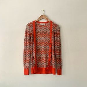 LOFT Cardigan. Wool Blend Chevron Pattern Knit Fall Colors button up autumn